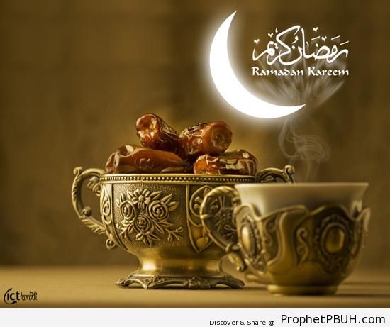 Ramadan Kareem with Dates and Incense - Drawings of Crescent Moons