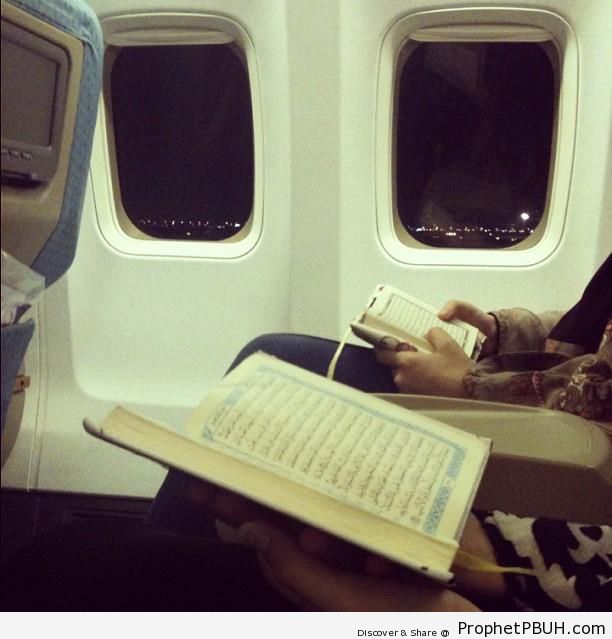 Reading Quran on the Plane - Photos