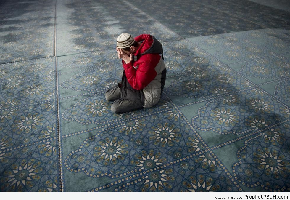 Russian Muslim Man Prays Inside Masjid Qolsharif in Kazan, Russia - Islamic Architecture -Picture