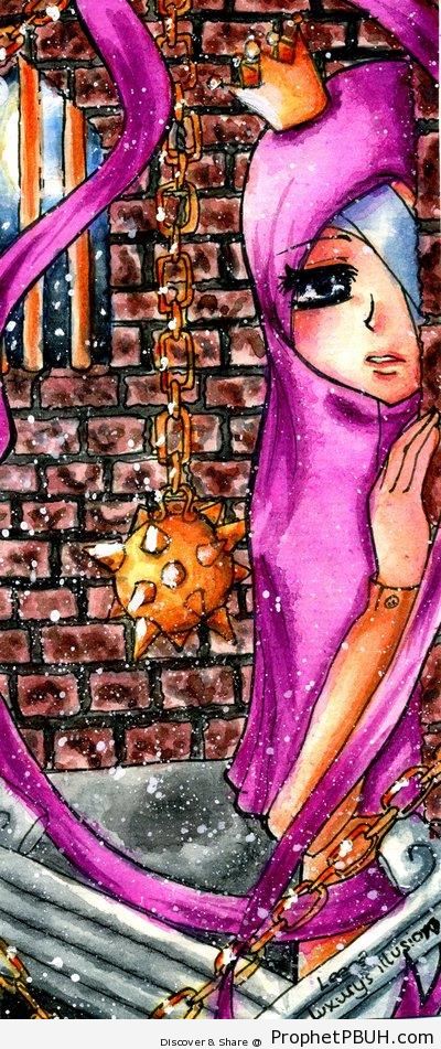 Sad Muslim Girl in & Hijab and Crown - Drawings