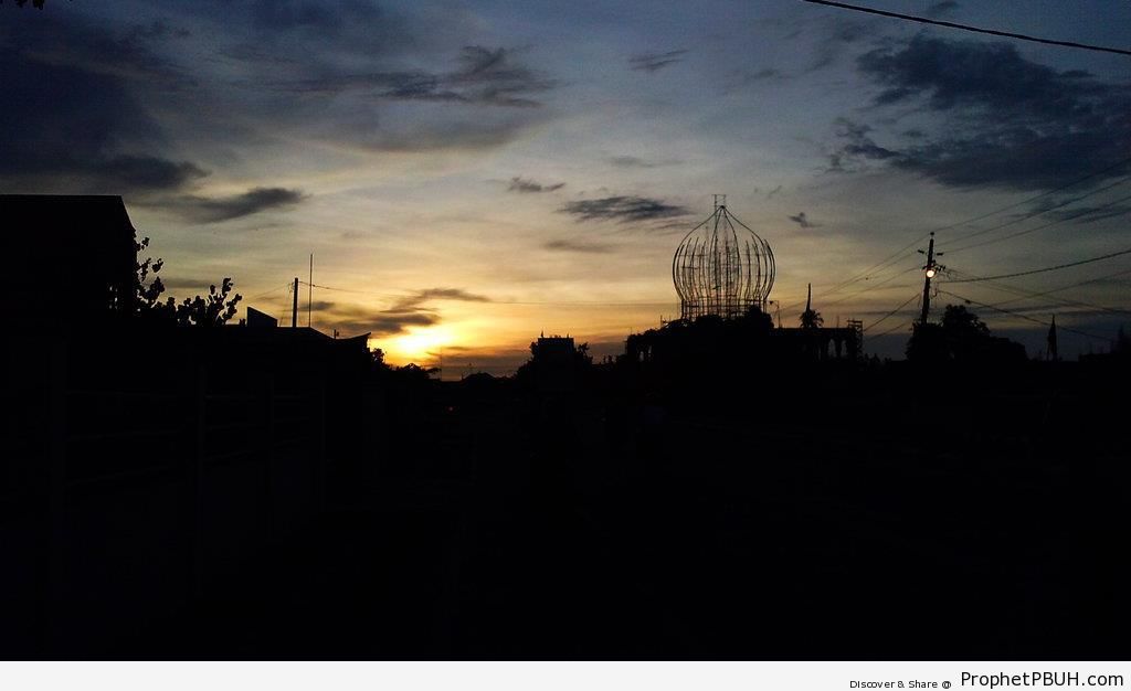 Silhouette of Mosque Dome Framework on Sunset - Islamic Architecture -Picture