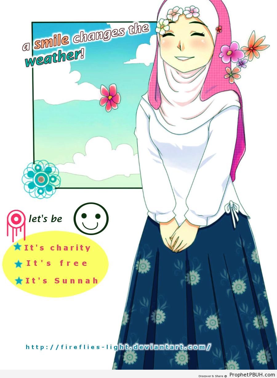 Smile, It-s Sunnah! (Smiling Anime Muslimah Drawing) - Drawings 