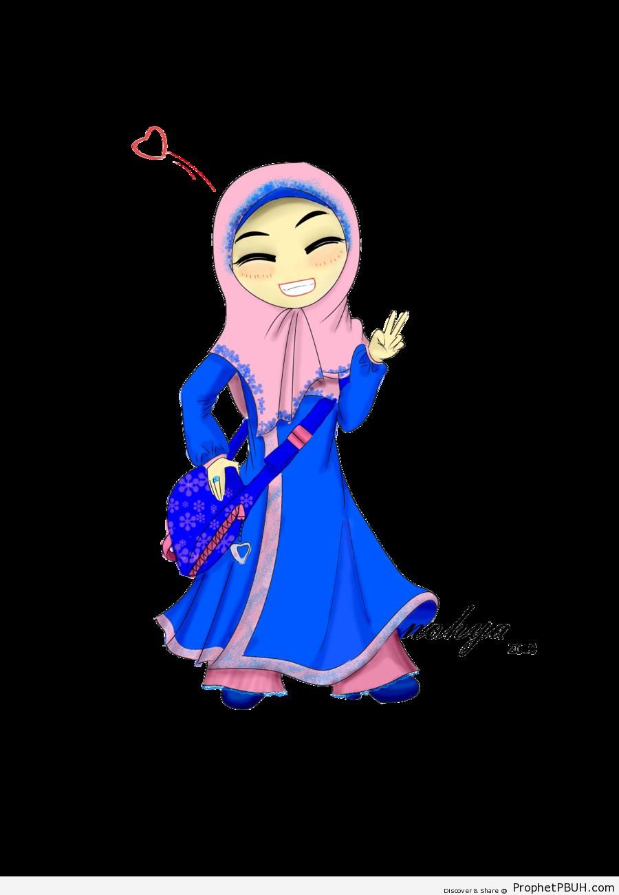 Smiling Hijabi Character Making V Symbol - Drawings 
