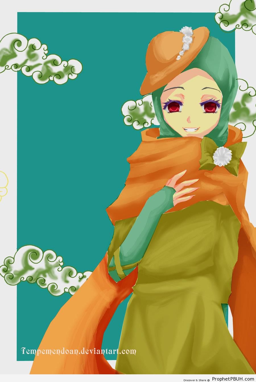 Stylish Muslimah in Hat and Hijab - Drawings 