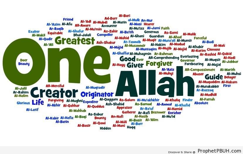 Tag Cloud Style Typography of the 99 Beautiful Names of Allah - Islamic Calligraphy and Typography 