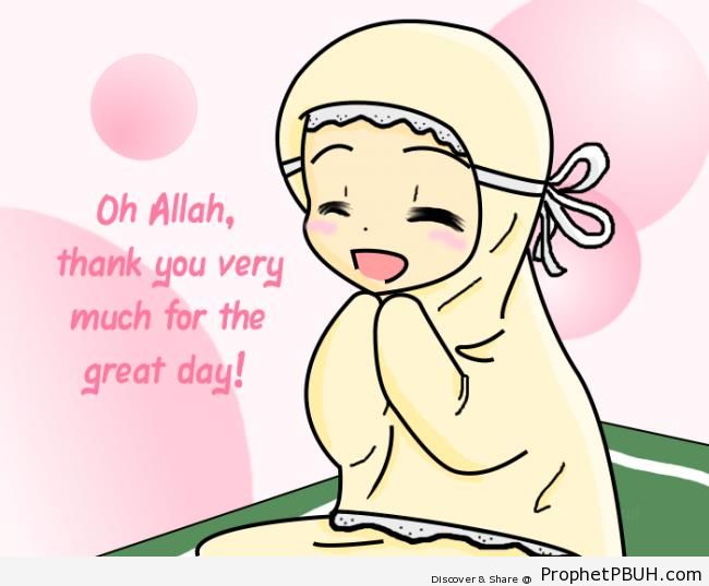 Thankful Little Girl in Hijab - Drawings