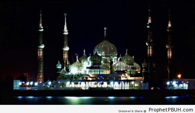 The Crystal Mosque (Masjid Kristal) in Kuala Terengganu, Malaysia at Night - Islamic Architecture