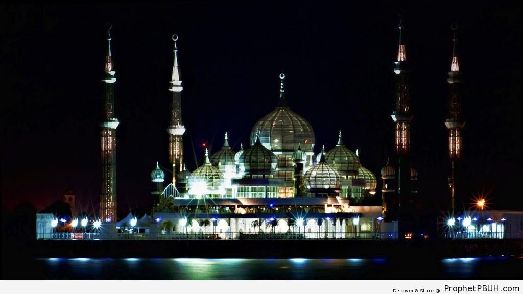 The Crystal Mosque (Masjid Kristal) in Kuala Terengganu, Malaysia at Night - Islamic Architecture -Picture