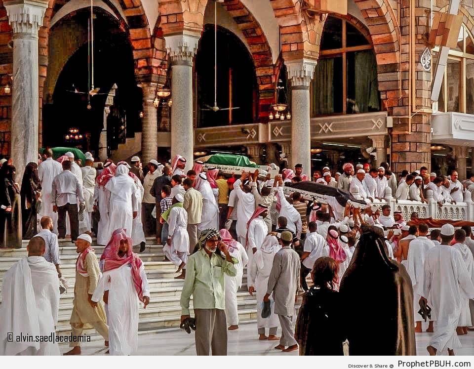 The Deceased Being Carried Out After Janazah Prayers by the Kaba (Makkah, Saudi Arabia) - al-Masjid al-Haram in Makkah, Saudi Arabia -Picture