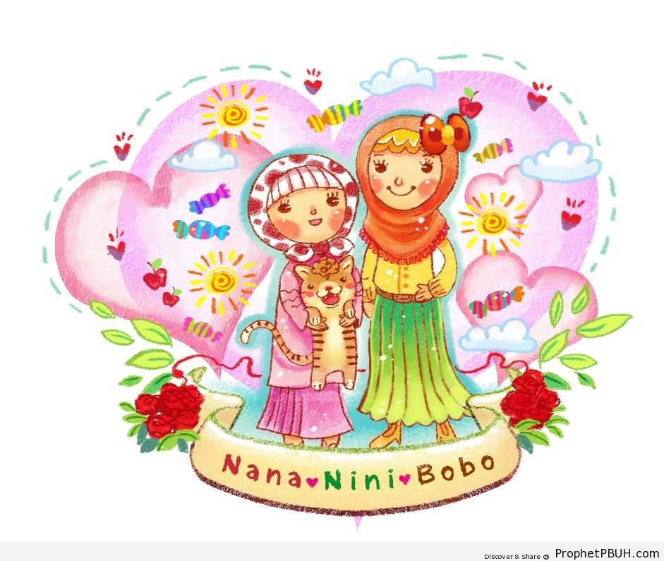 Two Muslim Girls (Drawing for Children) - Drawings 
