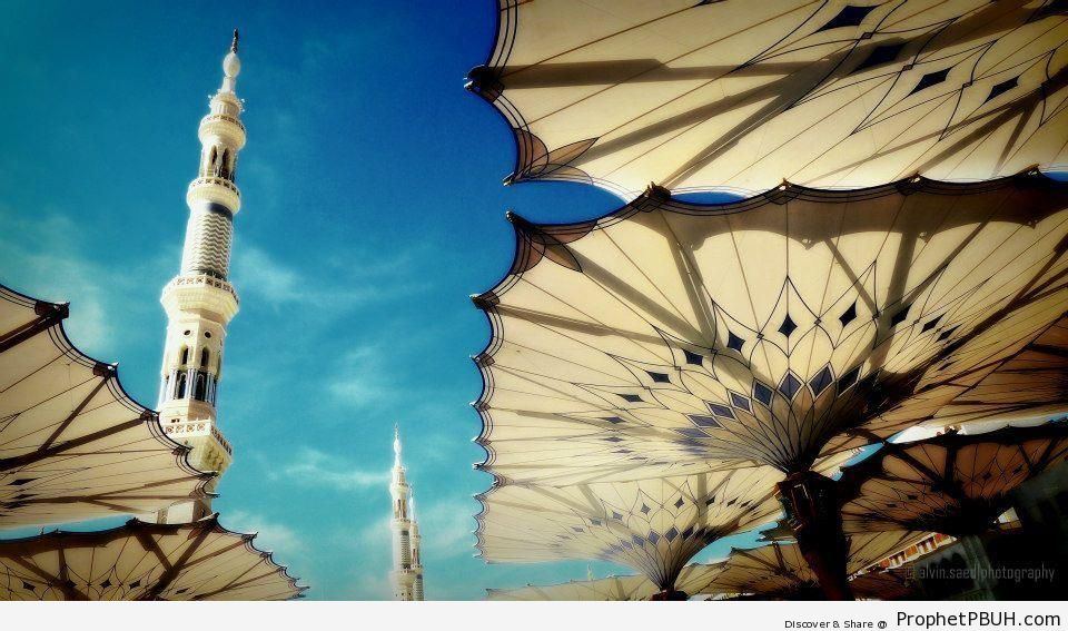 Umbrellas at the Prophet-s Mosque (Madinah, Saudi Arabia) - Al-Masjid an-Nabawi (The Prophets Mosque) in Madinah, Saudi Arabia -Picture