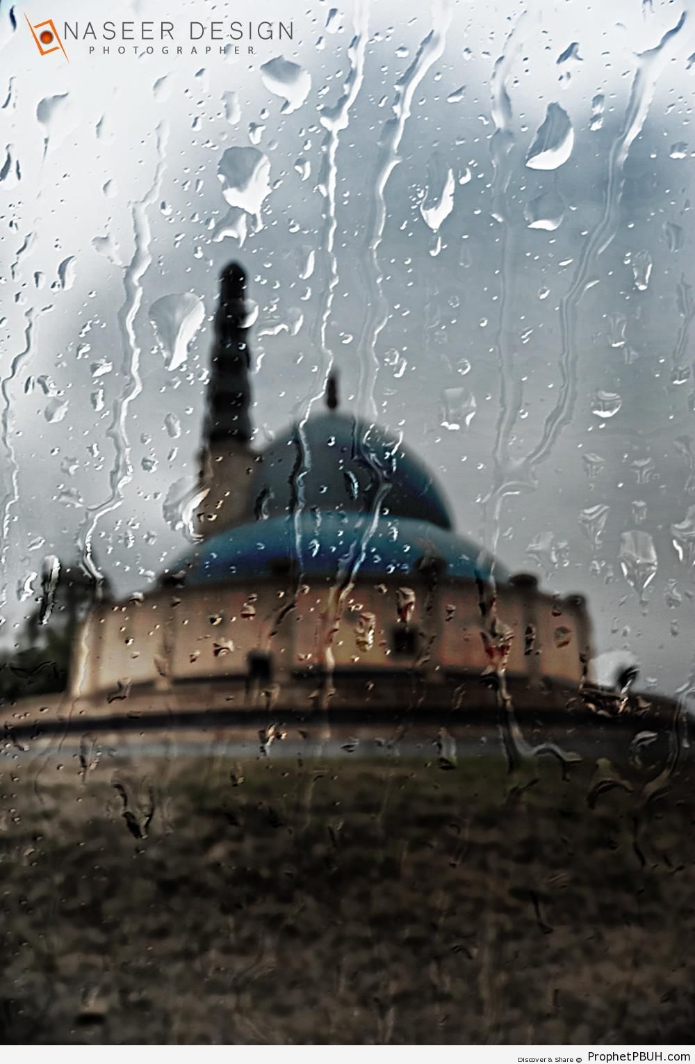 View of Mosque From Behind Wet Glass - Islamic Architecture -Picture