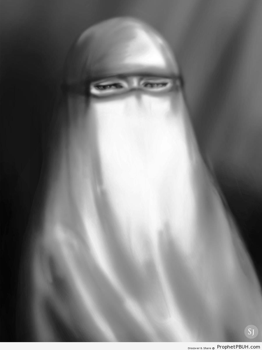 White Niqab Drawing - Drawings 