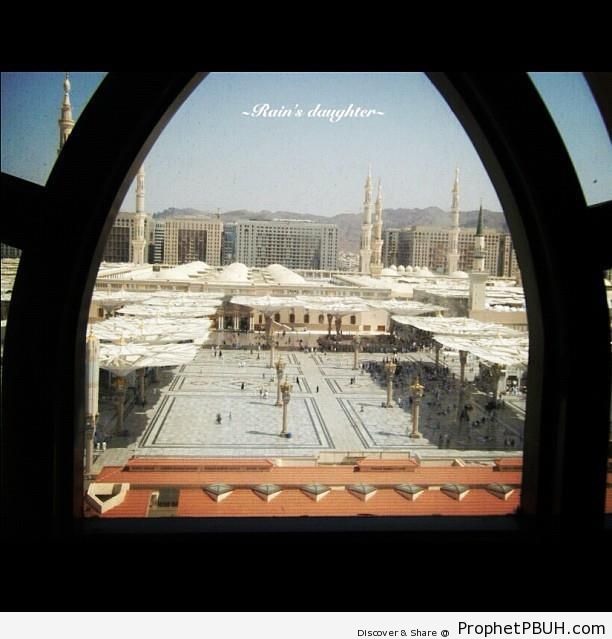 Window View of The Prophet-s Mosque - Al-Masjid an-Nabawi (The Prophets Mosque) in Madinah, Saudi Arabia