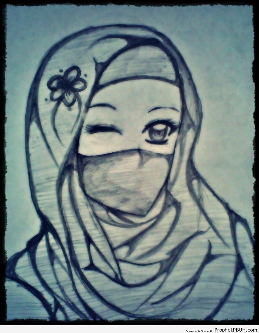 Winking Niqabi Drawing - Drawings 