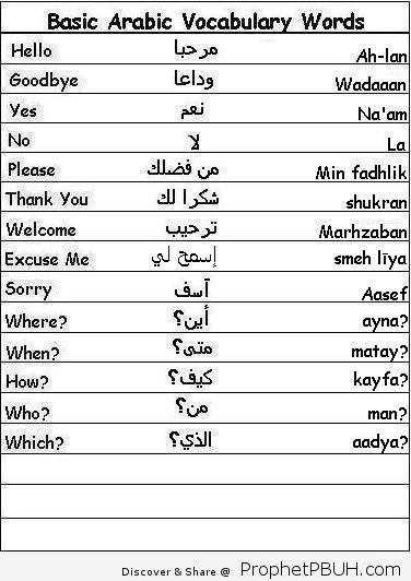 Basic Arabic Vocabulary Words Learn Arabic